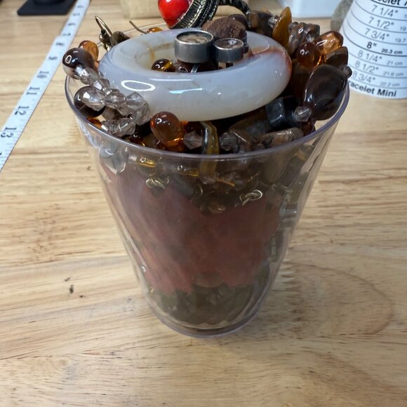 Mystery Jewelry Lot Mini Jar W/ Earth Tones Glass & Stone Pieces Fall Colors Bla - Picture 5 of 11